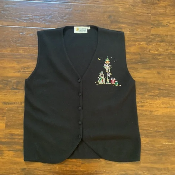 Christine Alexander Black Christmas Vest Size Medium - Picture 2 of 5